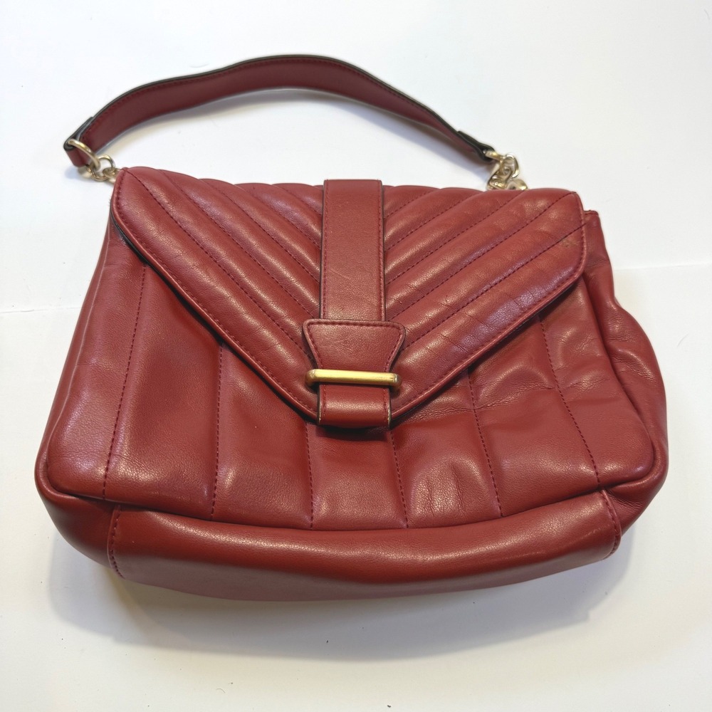 Red Quilted Shoulder Bag Gold Hardware Magnetic Snap Flap Handbag